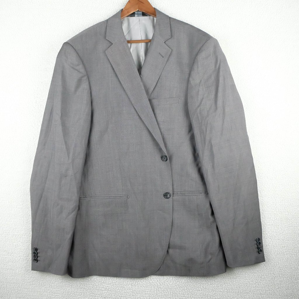 Vintage Blazer Mens 48l Long Gray Wool Two Button Super 120s Formal Wedding